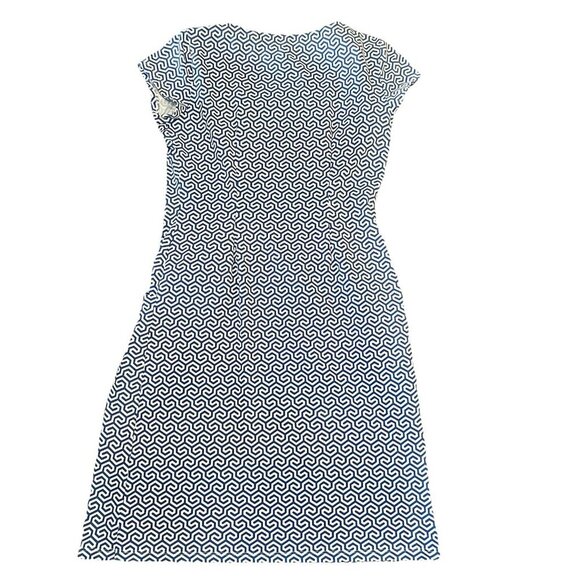 J McLaughlin Sheath Dress Size Small Catalina Cloth Stretch Blue White Geometric - Picture 5 of 8